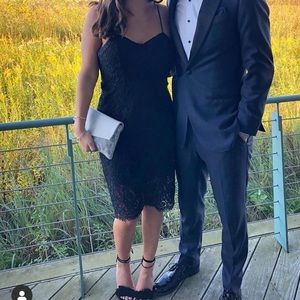 Black midi lace dress